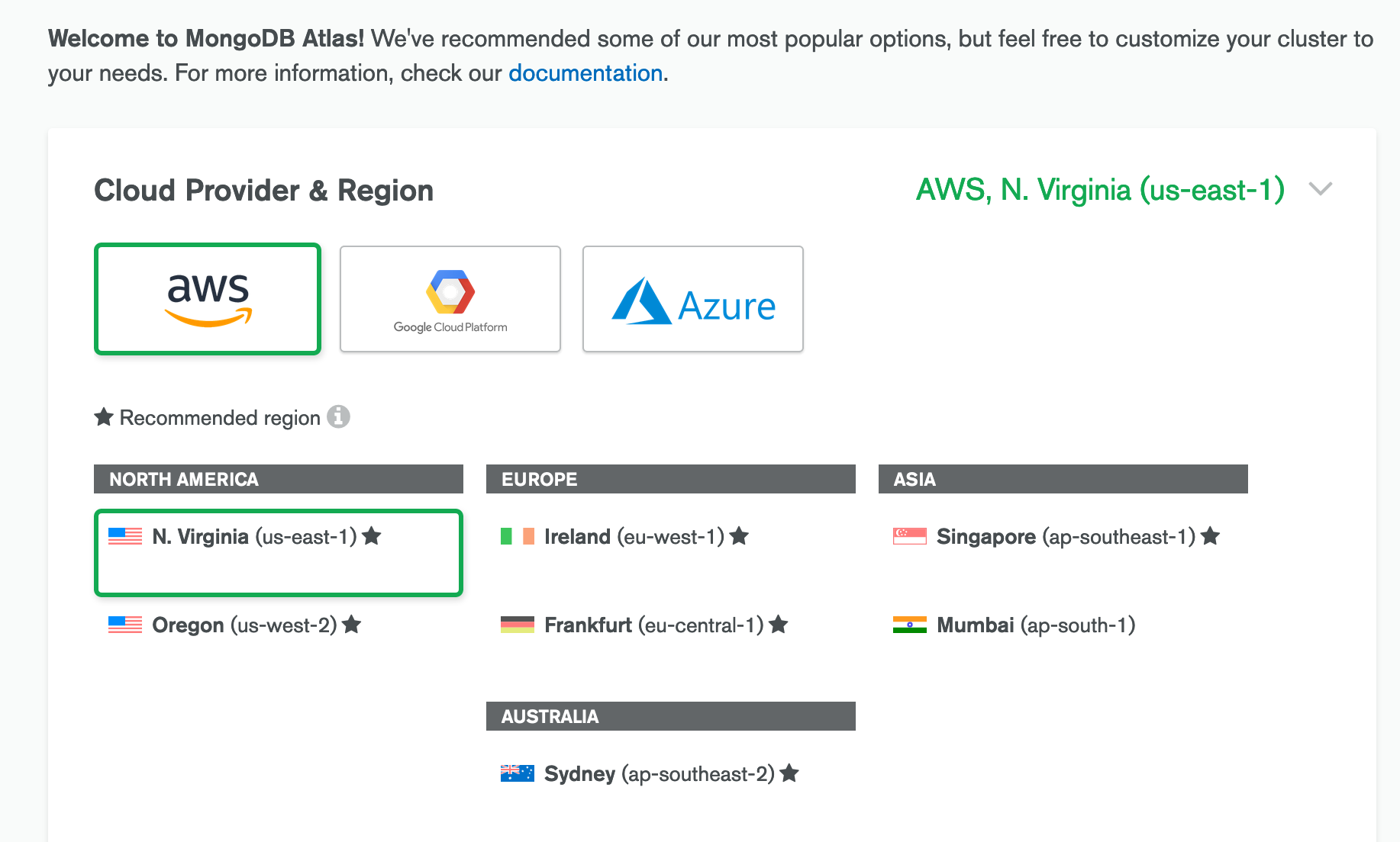 Image highlighting Free and Shared Tier clusters