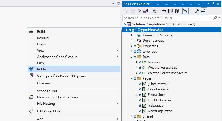 Context menu to publish the app