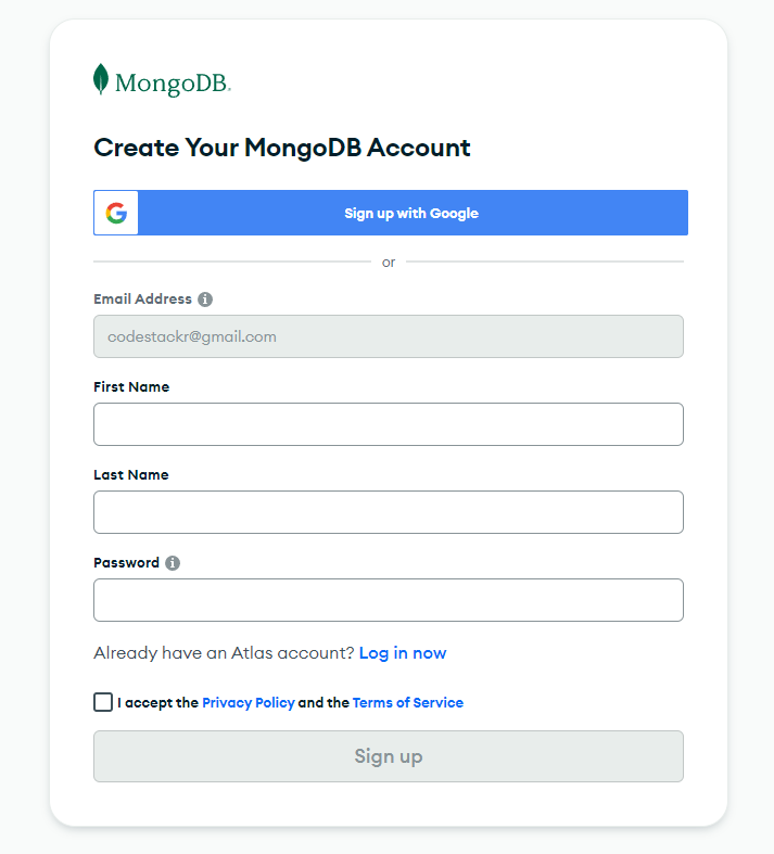 Sign up for MongoDB or Sign in