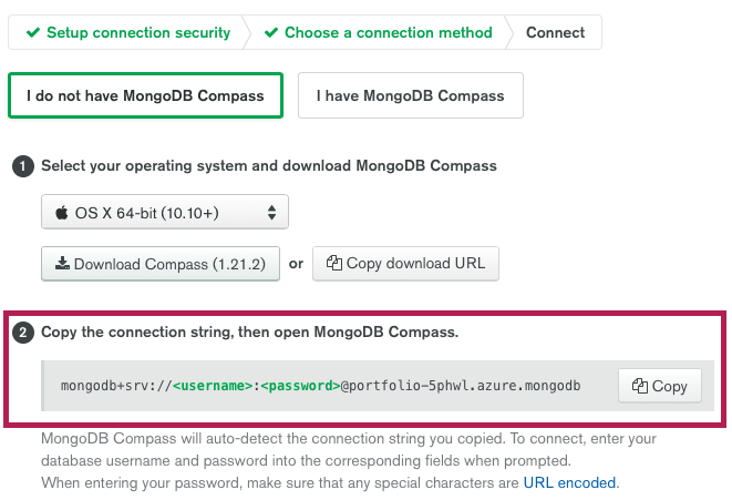 Copy Connection String