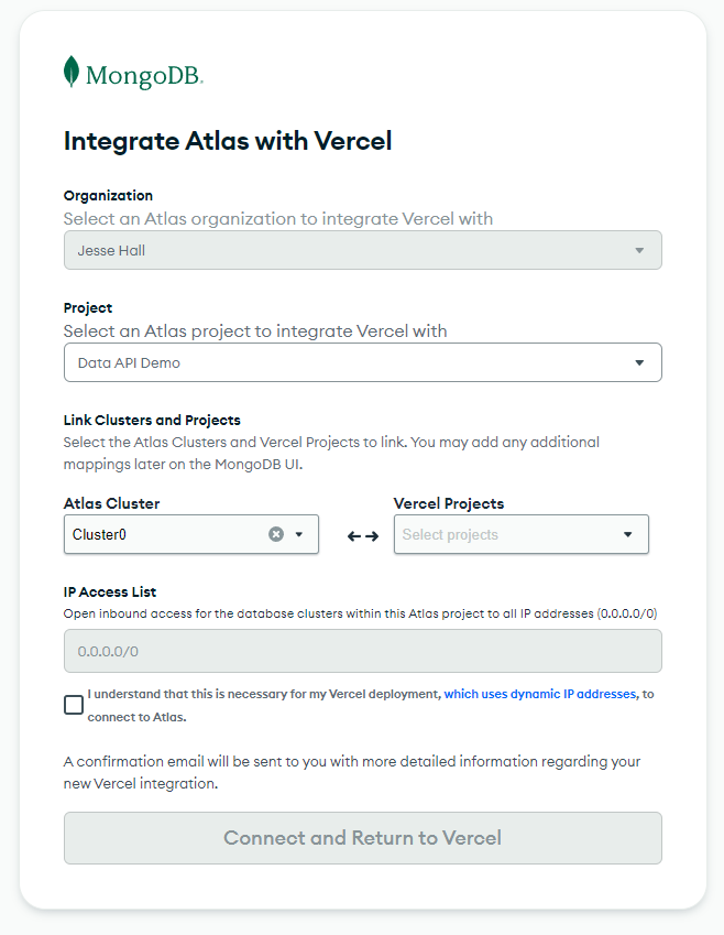 Vercel integration details