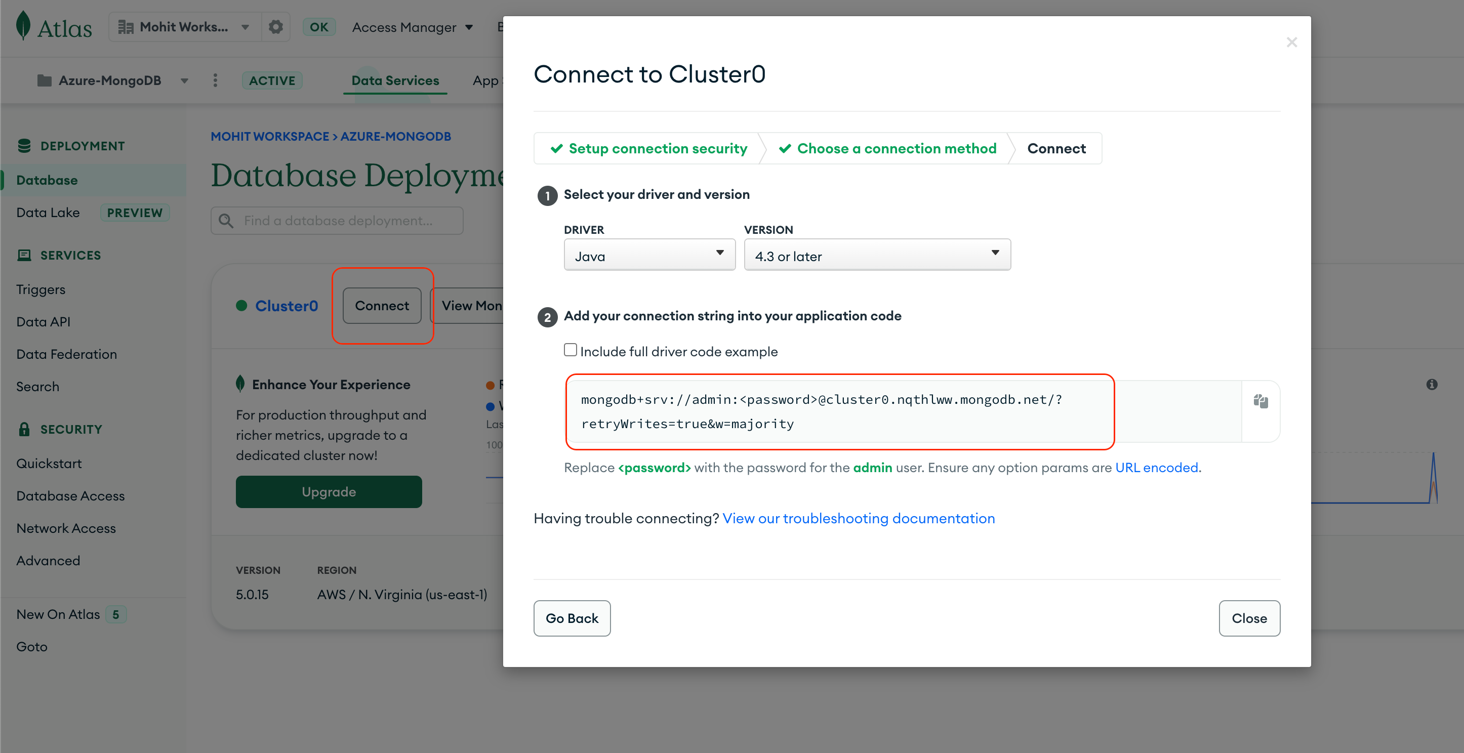 Screenshot connection URL