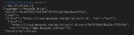 Screenshot of the terminal emulator after the execution of the request script for Ruby. The printed message shows that the request was successful.