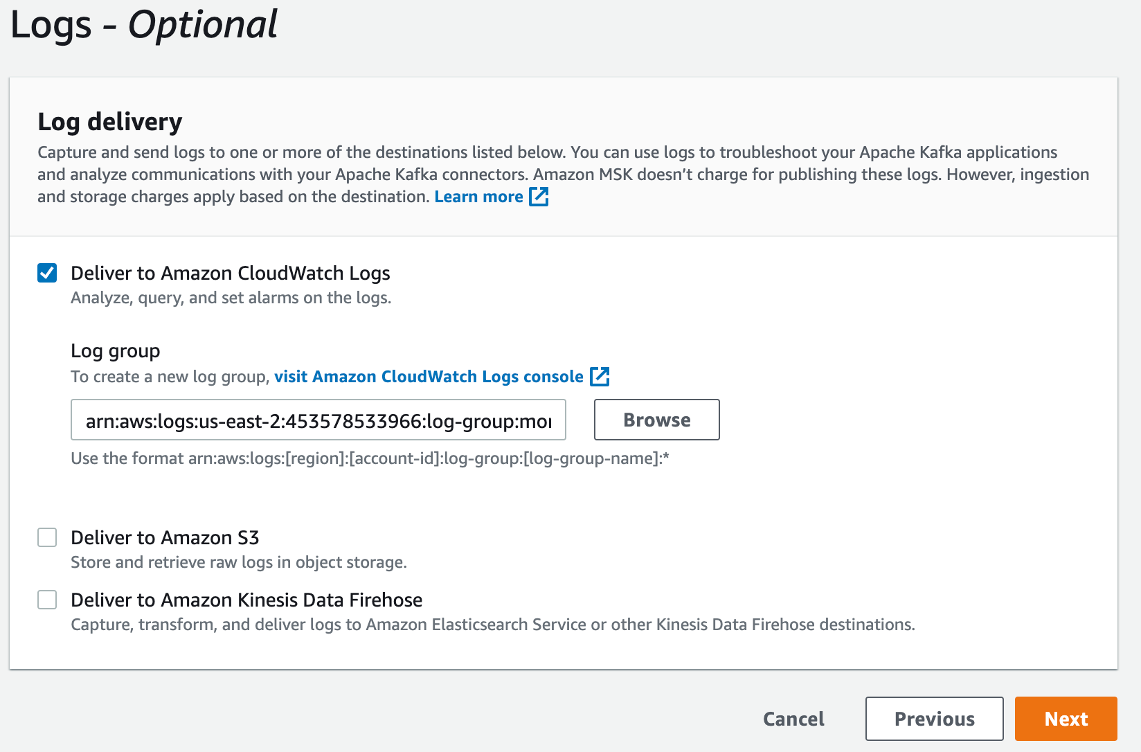 Figure 10. Log delivery dialog