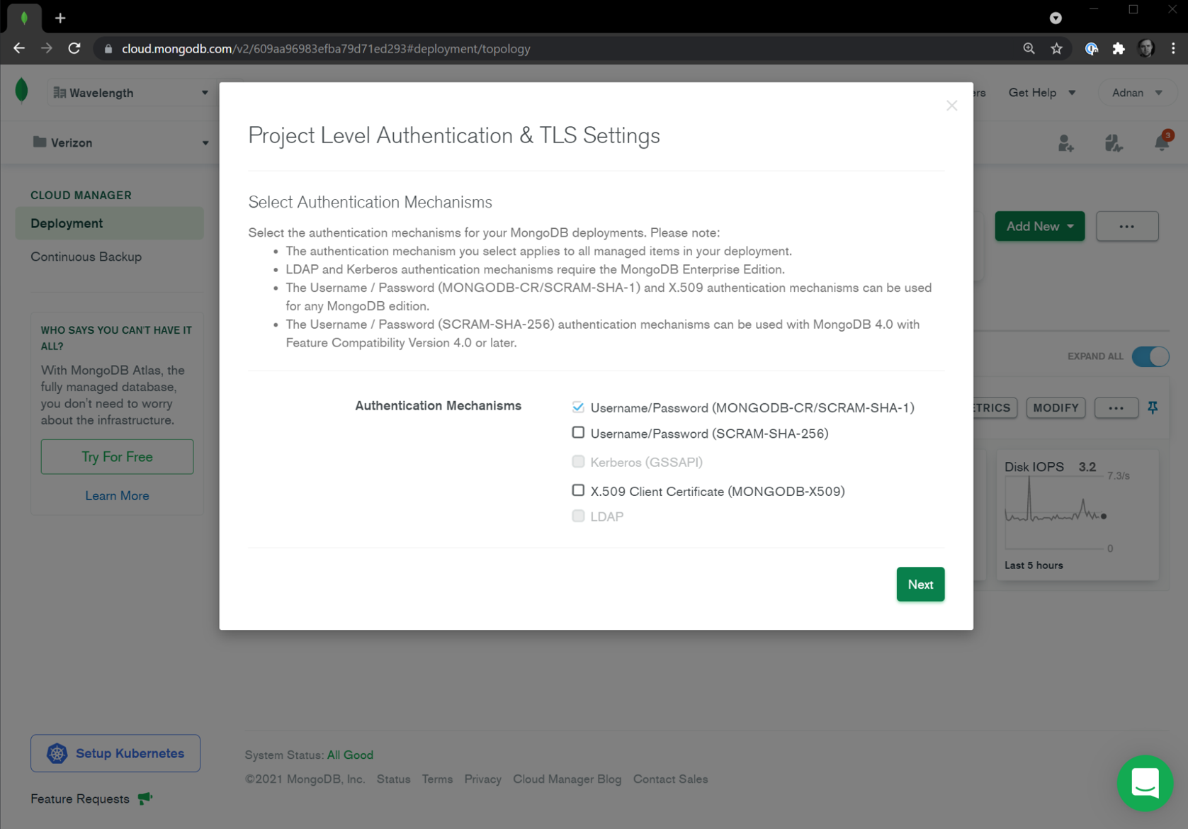 Cloud Manager User Account Setup