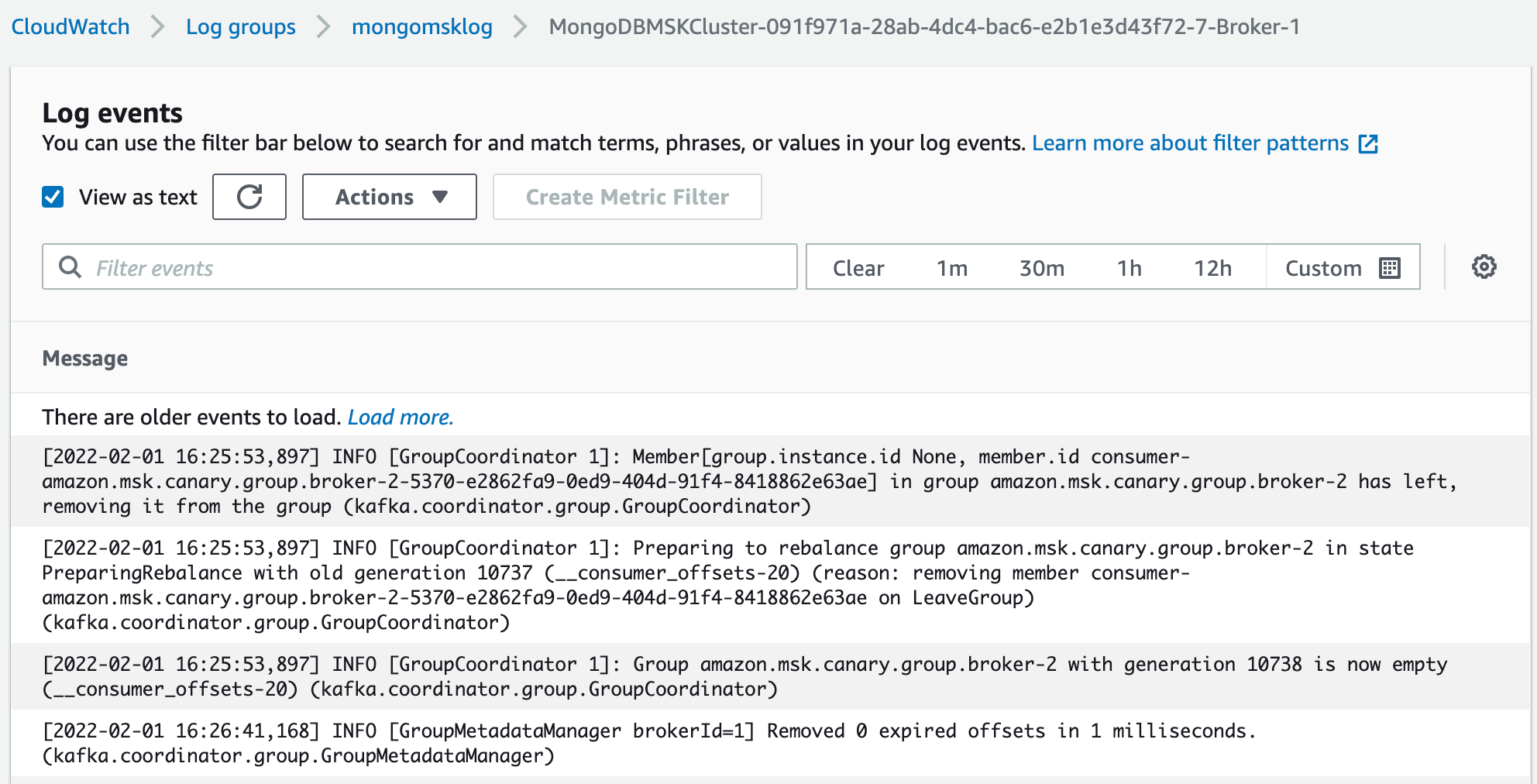 Figure 12. Log events