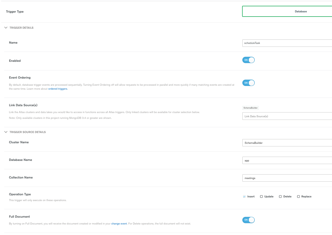 My trigger UI configuration to populate the scheduling collection.