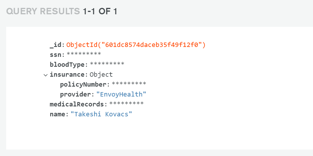 Encrypted patient record stored in MongoDB Atlas