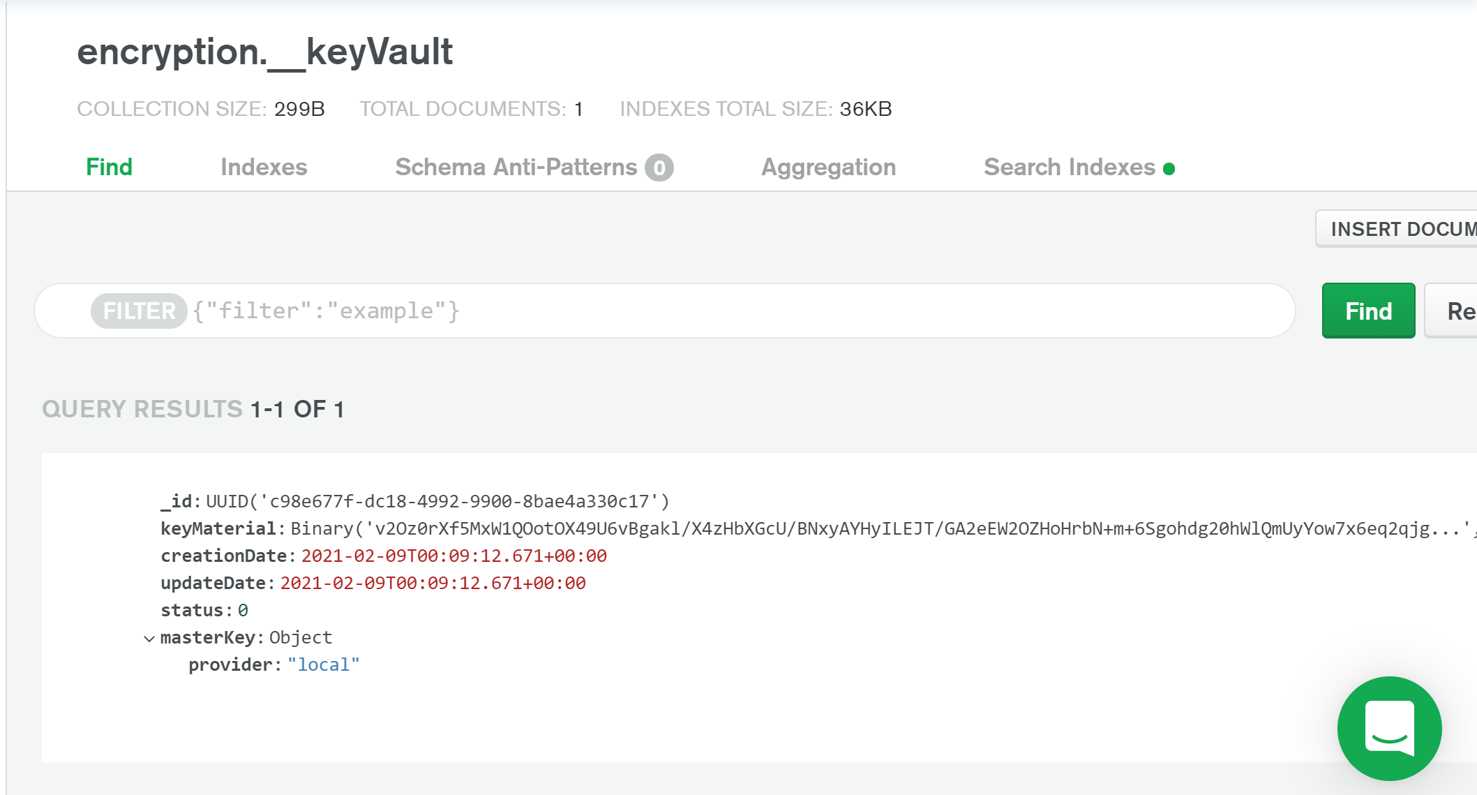 Saved data encryption key in MongoDB Atlas