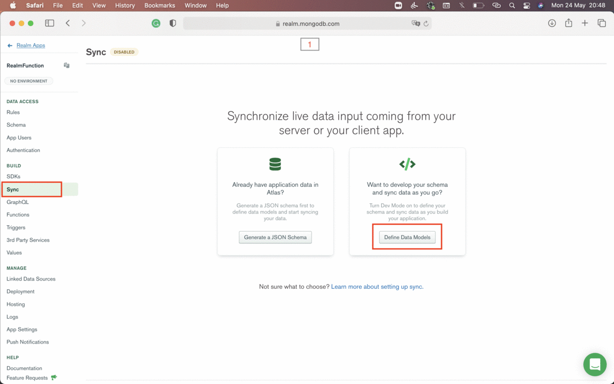 Enabling Atlas Device Sync using the MongoDB Atlas UI