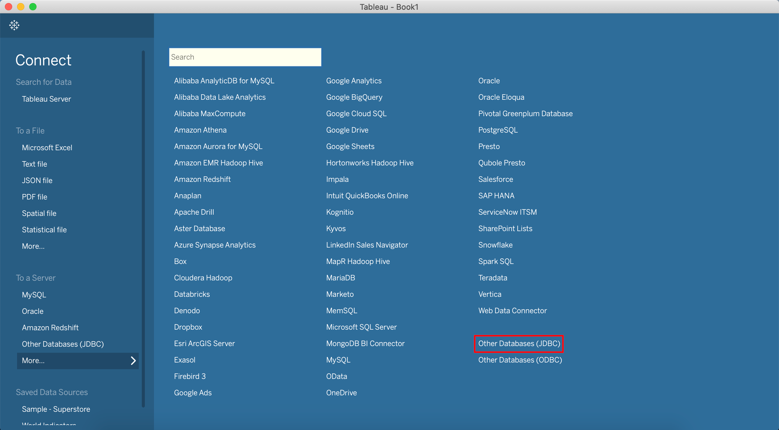 Tableau Connector Selection